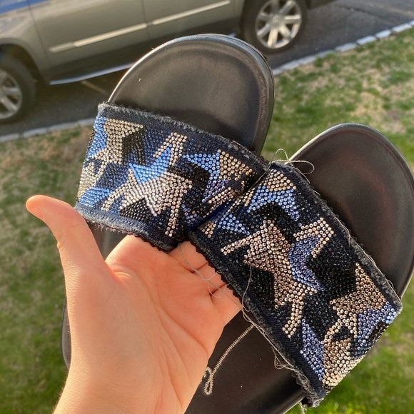 Lola Cruz CUTE Navy Slides with Jean Star Diamond - Picture 5 of 5